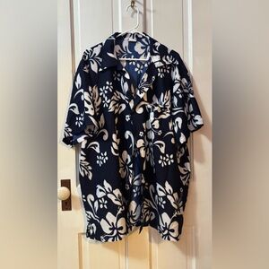 Navy and White Floral Men's Casual Button Down Shirt